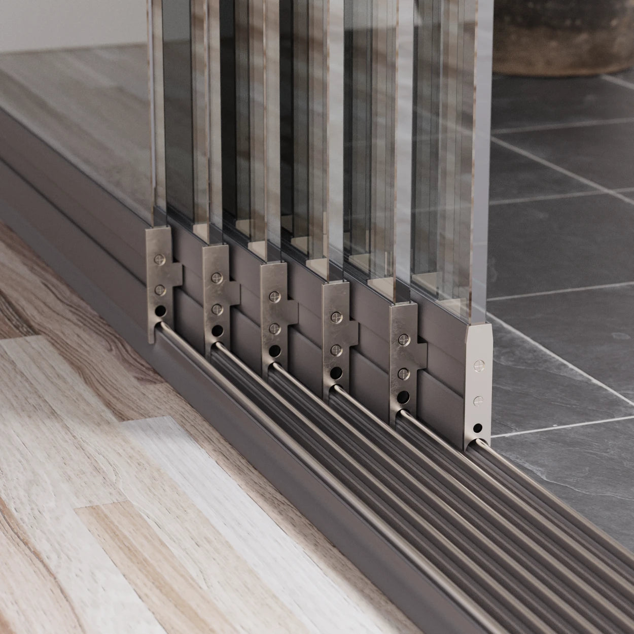 Glazen Schuifwand 6-Rails (6 Glaspanelen): tot 600 cm