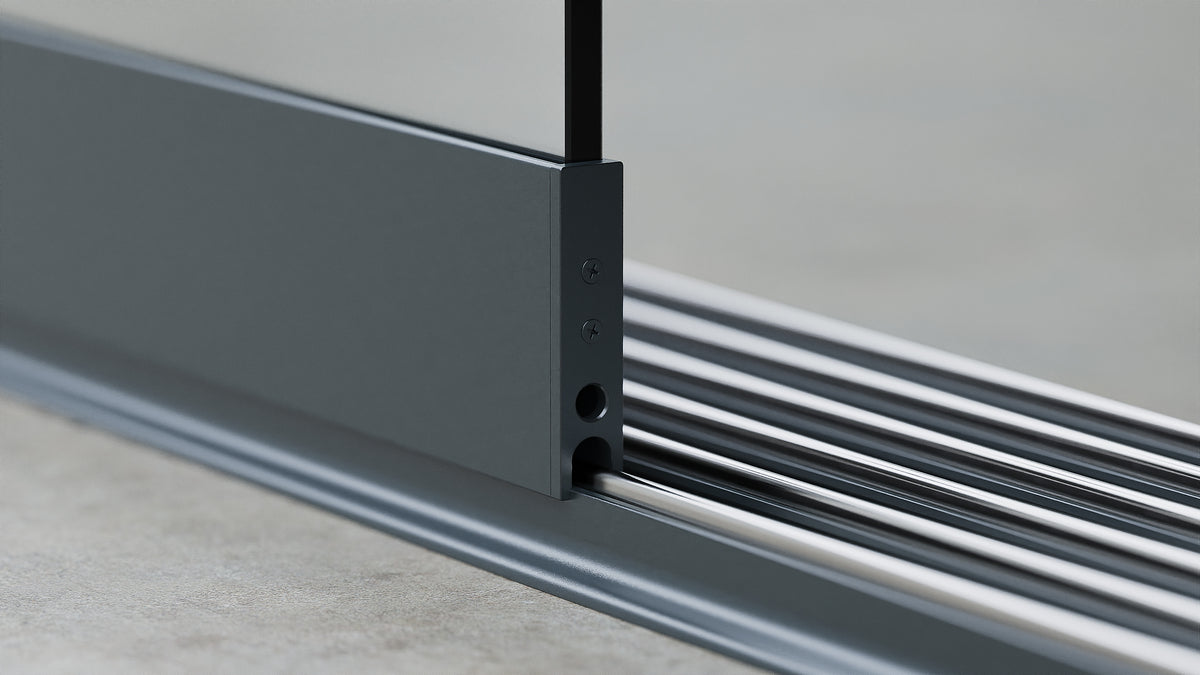 Onderprofiel met loopwielen voor glazen schuifwand