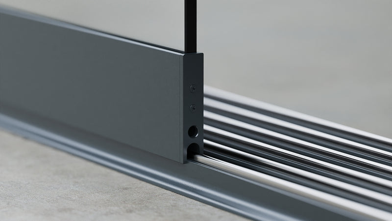 Onderprofiel met loopwielen voor glazen schuifwand