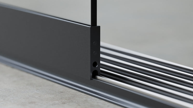 Onderprofiel met loopwielen voor glazen schuifwand